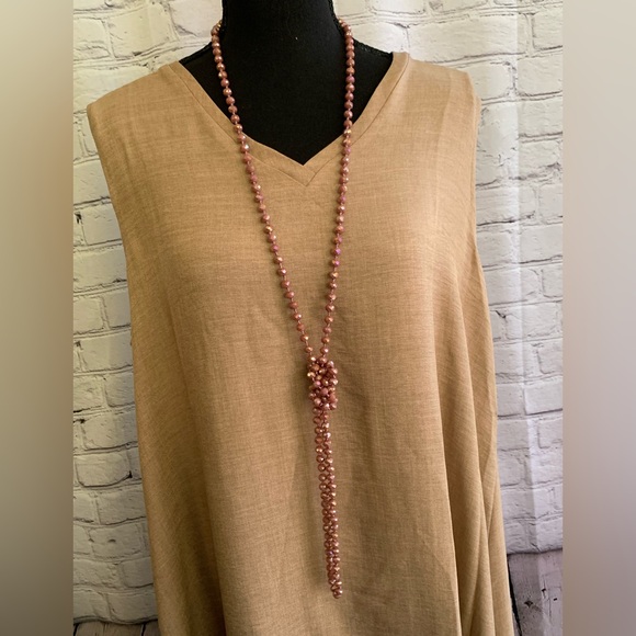 Dusty Rose AB Czech Crystals Flapper Length Vintage Necklace - Picture 5 of 6